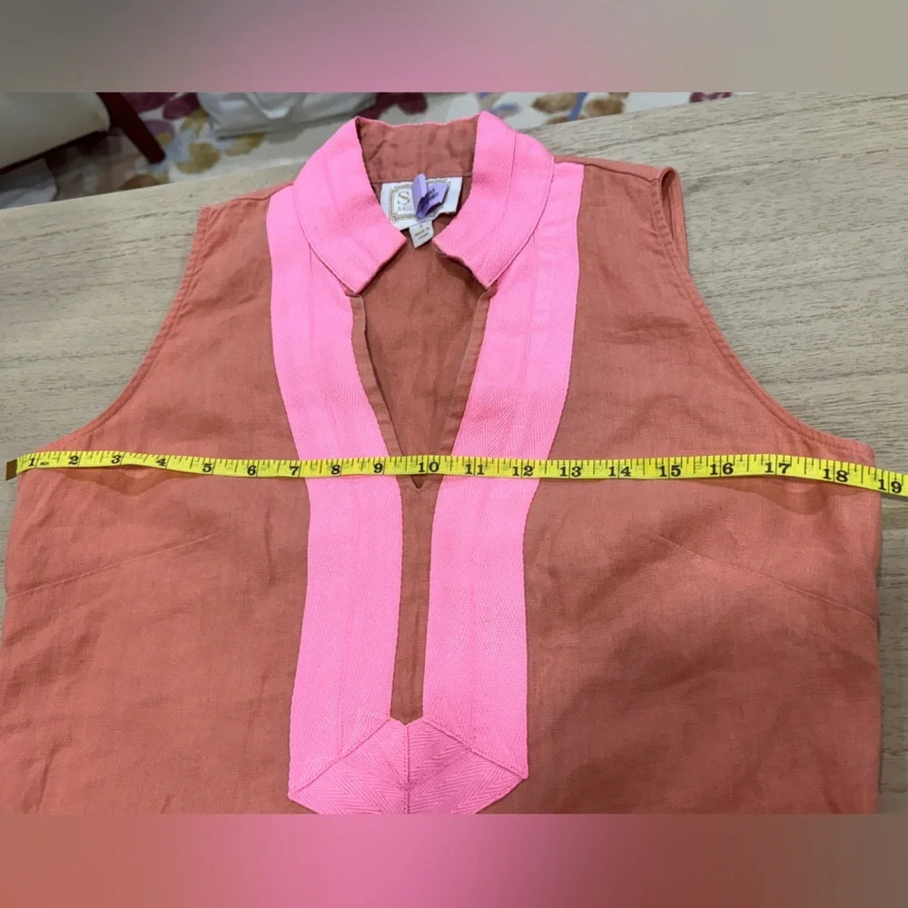 Sail To Sable Classic linen dress coral sleeveless shift tunic neon mini resort - Picture 8 of 8